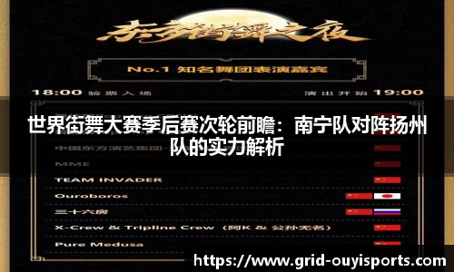世界街舞大赛季后赛次轮前瞻：南宁队对阵扬州队的实力解析